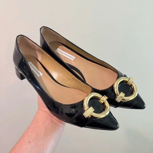 Diane Von Furstenberg‎ Black Patent Leather Pointed Toe Flats 8M