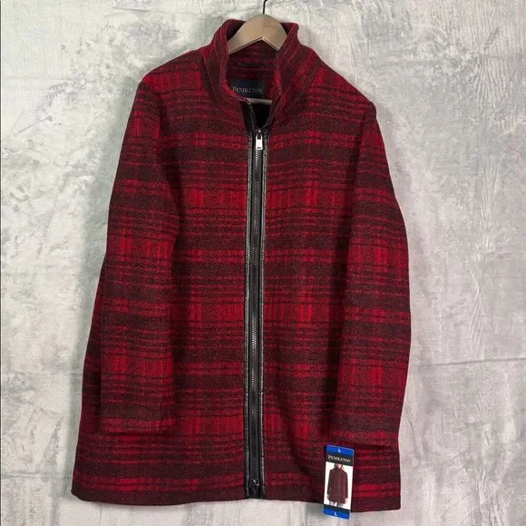 NWT New Pendleton Red Black Plaid Wood Full Zip Jacket Size Large
