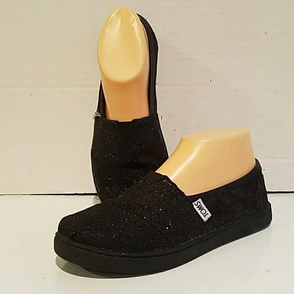 LADIES TOMS BLACK SPARKLE FLATS (SZ 4)