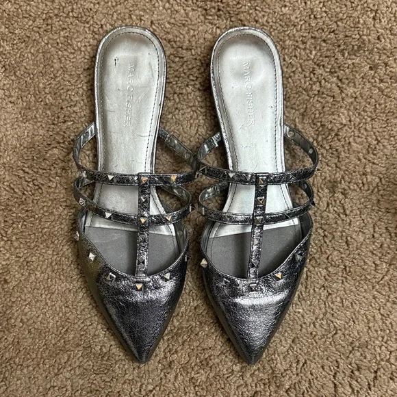 Marc Fisher Metallic Silver Mules
