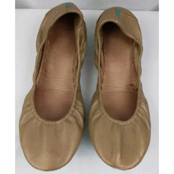 Tieks By Gavrieli Metallic Gold Ballet Flats Leather Teal Accents Women's Size 9