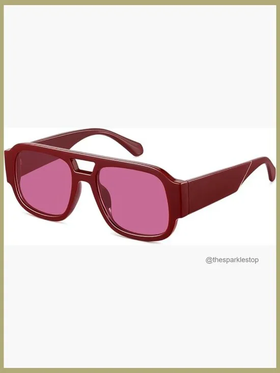 Square Aviator Sunglasses Retro 70s Chunky Double Bridge Flat Top