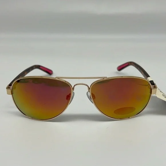 a.n.a Gold Aviator Gasses with animal print Temple Rods - Pink Reflective‎