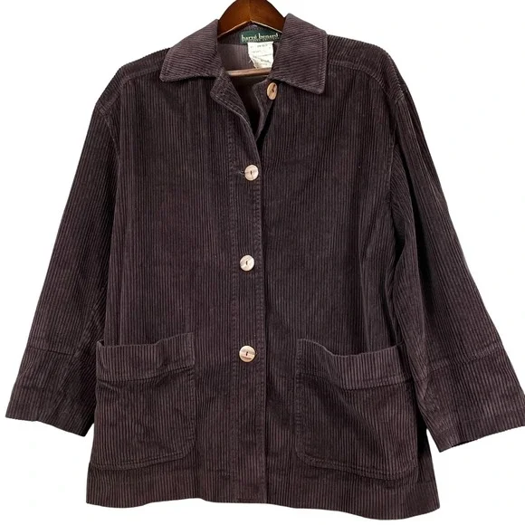 Harve Benard Womens M Chunky Corduroy Jacket Button Front Plum Purple Cotton
