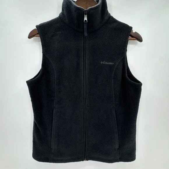 Columbia Sportswear Fleece Vest Womens Medium Black Mock Neck Outdoor Zip Up
