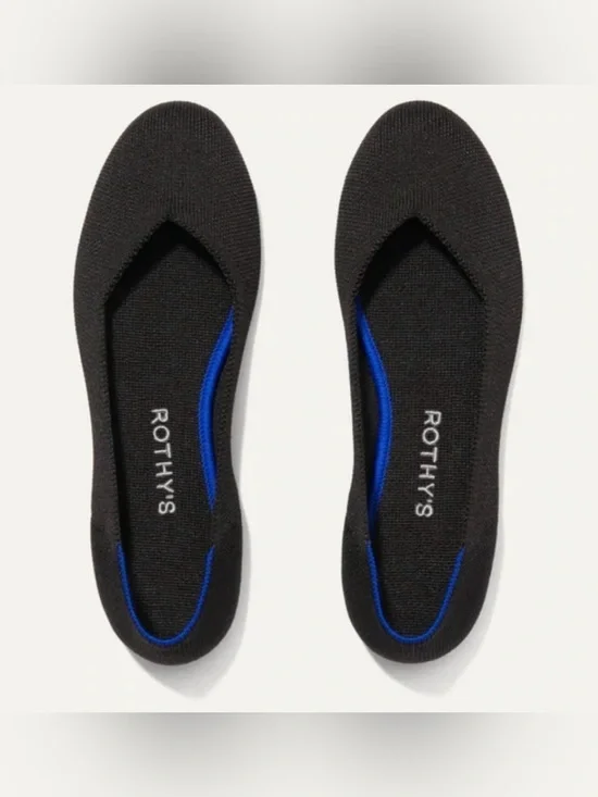 Rothy’s The Flat Black Slip-On Shoe with Cobalt Blue Trim Size 8.5