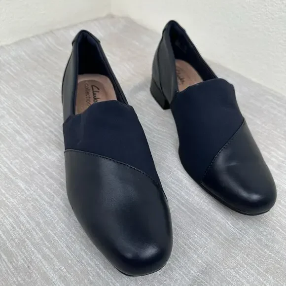 Clarks Women Navy Leather Juliet Gem Comfort Loafers Slip On Shoes 8M