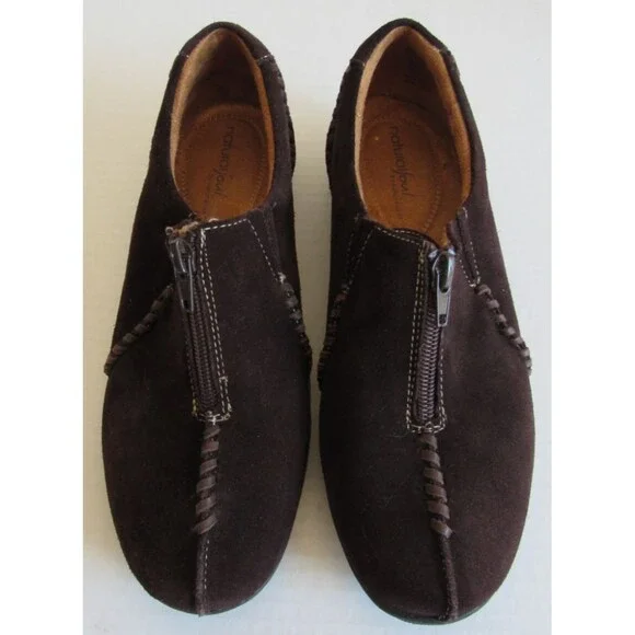Natural Soul Dark Brown RIGG Slip On Front Zip Suede Leather Loafer Size 8M