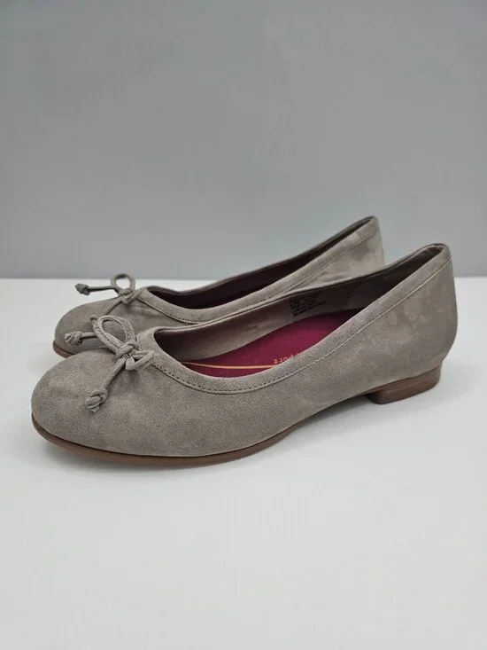Munro Joslynn Bow Ballet Flat Womens 8.5 WIDE WIDTH Taupe Suede Casual Comfort