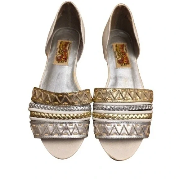 Vintage Red Camel White‎ Gold Silver Strappy Embellished Sandals 80s sz 5 Rare