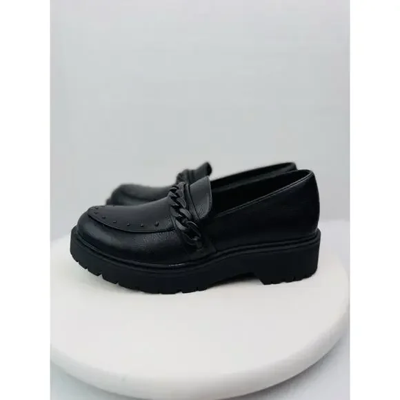 Report Hayden Womens Size‎ 7 Black Chunky Chain Studded Loafers Faux Leather
