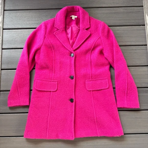 Appleseed's Petites Women’s Hot Pink‎ Boiled Wool Lined Pea Coat Size 12P