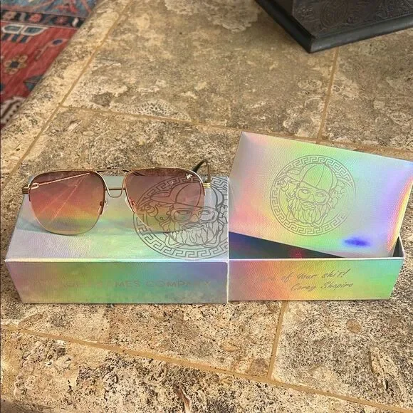 brand new vintage frame company Gold Sunglasses with Iridescent Box