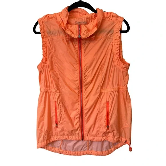 Calvin Klein Performance Hooded Orange Nylon Vest M, Outdoors, Y2K, Sporty