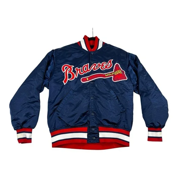 Vtg 80's Atlanta Braves Wilson Blue Satin Size 42 Made In USA Field Jacket