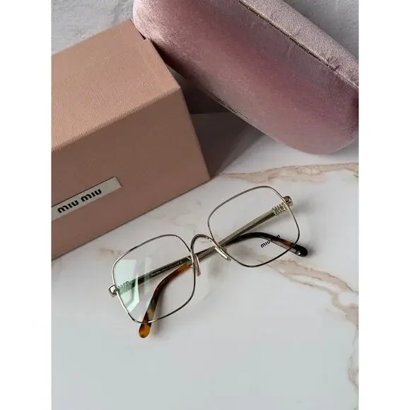 NEW Miu Miu MU51YV Pale Gold Oversized Square Eyeglasses Frames
