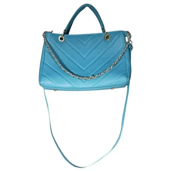 Unica! Firenze Tote Shoulder Crossbody Bag Blue Leather Made in Italy