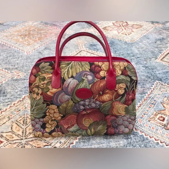 Royal Tapisserie Multicolor Fruit Tapestry Satchel with Red Trim