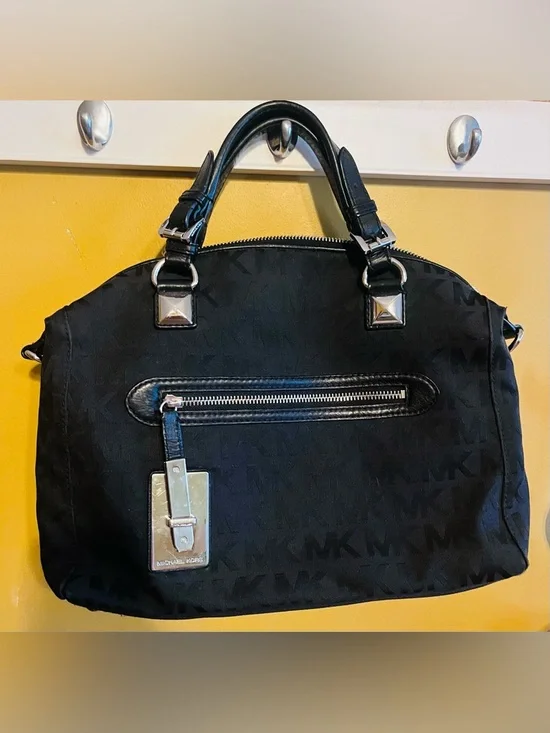 Michael Kors Black MK Logo Duffel with Silver Hardware