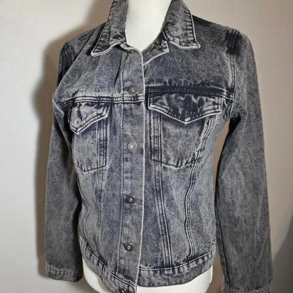 Black & grey acid wash denim jacket size large