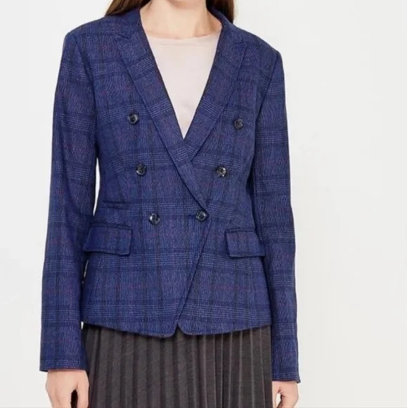 Banana Republic Double Breasted Plaid Blazer Size 8 Classic Boho Chic