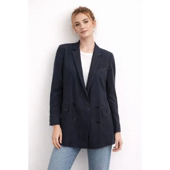 THEORY Piazza Linen‎ Blend Blazer Navy Blue Sz 10