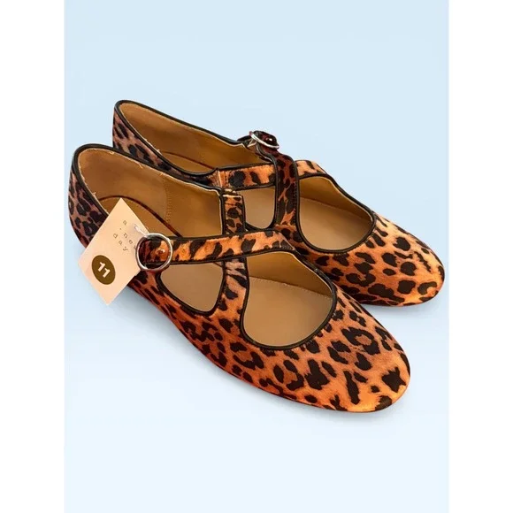 A New Day Leopard Print Velvet Crisscross Buckle Flats Brown Size 11