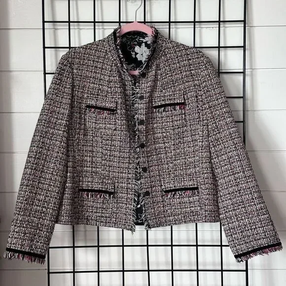 VTG Bay Studio Tweed Fringe Blazer Womens‎ 12 Multicolor Reversible