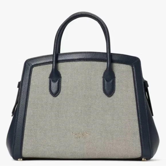 KATE SPADE Knott Canvas & Pebbled Leather Satchel - Blazer Blue color