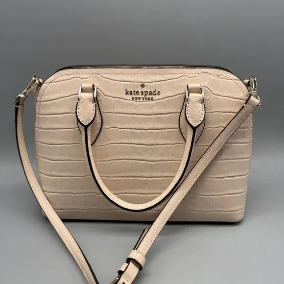 Kate Spade Darcy Small Satchel Beige Croc Embossed Leather Crossbody Handbag