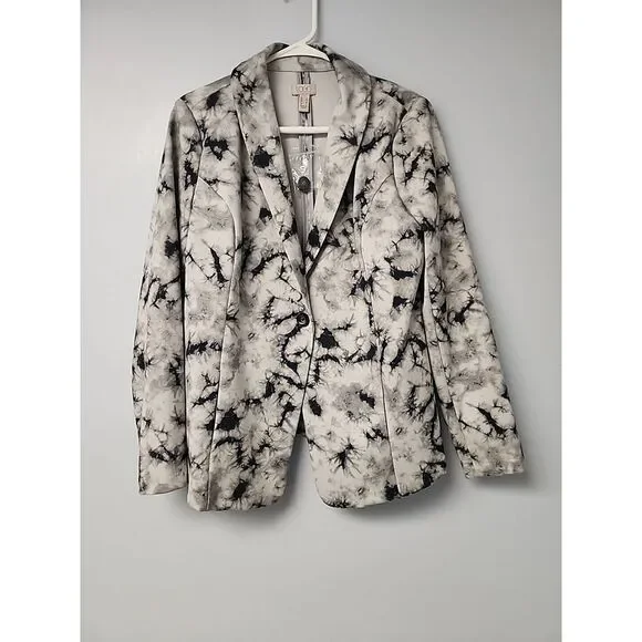 LOGO Lori Goldstein‎ Julia Black Tie Dye Stretch Ponte Knit One Button Blazer S