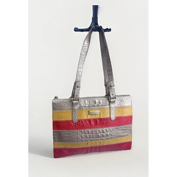 Brahmin Mandy Vineyard Fizz Tricolor Croc Embossed‎ Leather Tote handbag Rare
