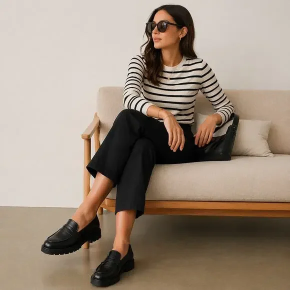 Madewell Women's SZ 8.5 The Bradley Lugsole Loafer in Black Leather