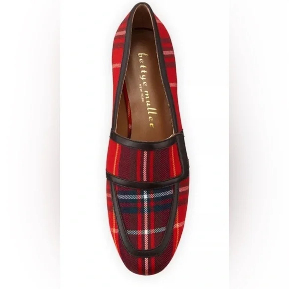 Bettye Muller Tartan Plaid Red & Navy Loafers‎ 5.5