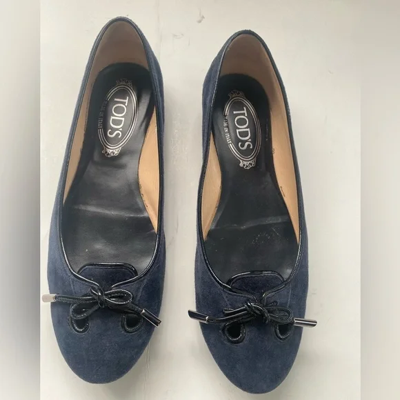 Tod's Blue Suede Bow Accents Ballet Flats IT 38| 8