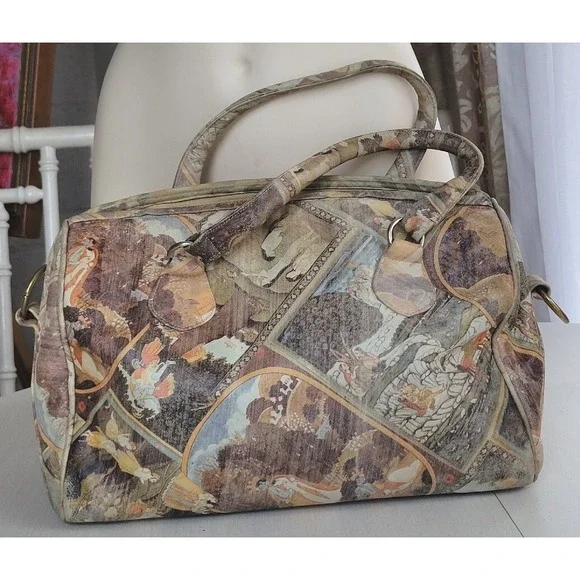 COBLENTZ‎ ORIGINAL Ivory Browns Roman Empire Large LEATHER Clutch Shoulder Bag