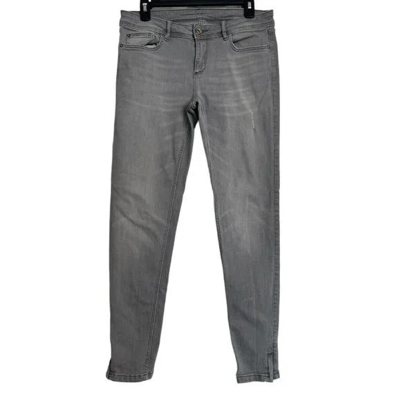 Zara Basic Jeans Z1975 Womens 8 Soft Heather Grey Skinny Stretch Cuff Zip