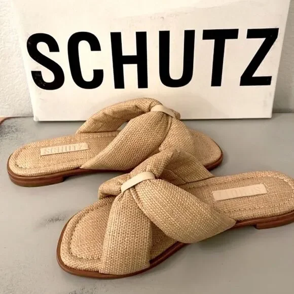 NWT Schutz Natural Woven Flat Sandals