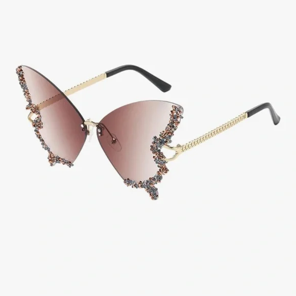 🆕 Crystal-Trim Butterfly Rimless Sunglasses - Rose & Gold