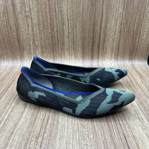 Rothy's The‎ Point Ballet Pointed Flats Womens Size 8.5 Olive Camo Knit Slip On