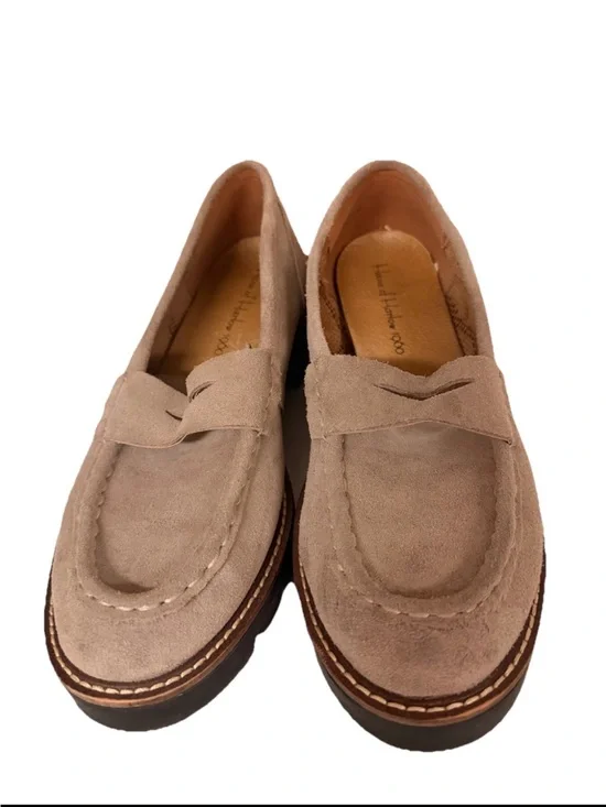 House of Harlow 1960 Women's Shoes Sz 8.5 Suede Penny Loafers Neutral Stone