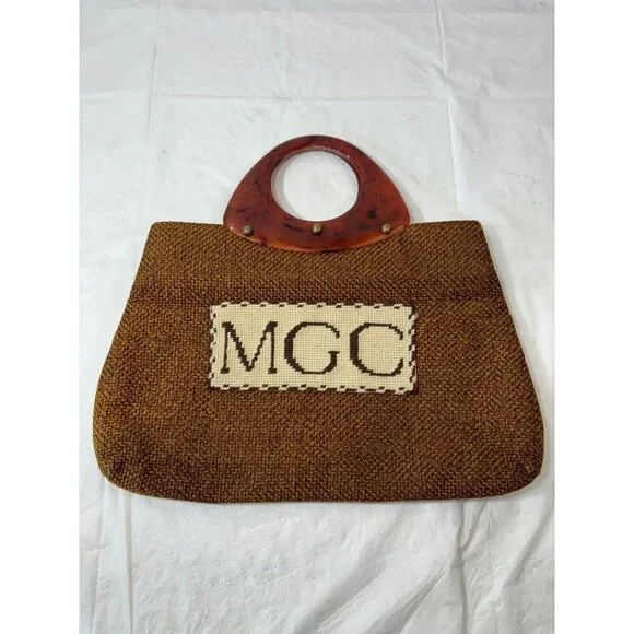 Vintage ‘60s JR Florida Large Tapestry Hand Bag lucite handles