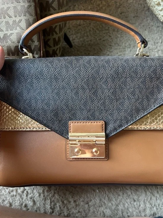 Michael Kors Black, Brown and Gold Leather Top-Handle Satchel