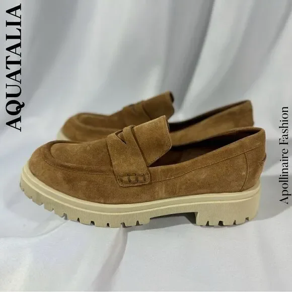 AQUATALIA ORINA PENNY LOAFERS IN TAN SIZE 11 NEW