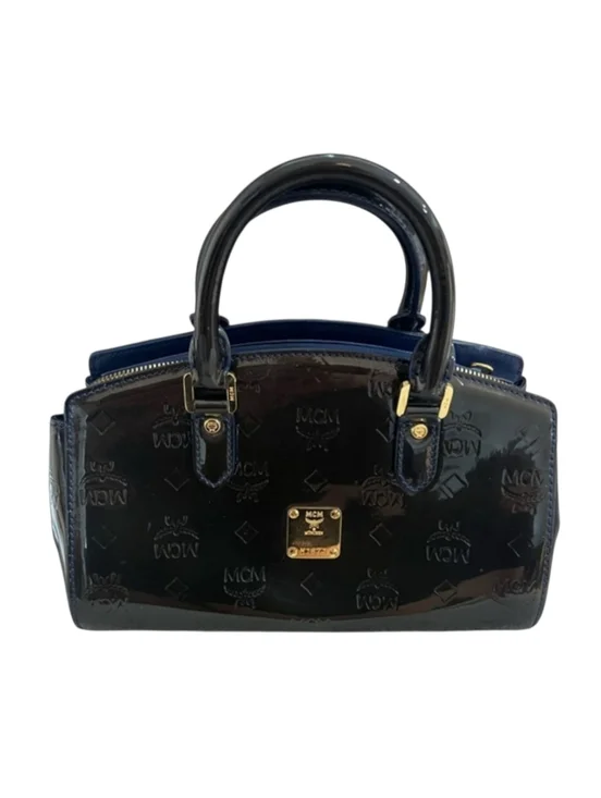 MCM Mini Boston Dark Green Navy Patent Leather Handbag