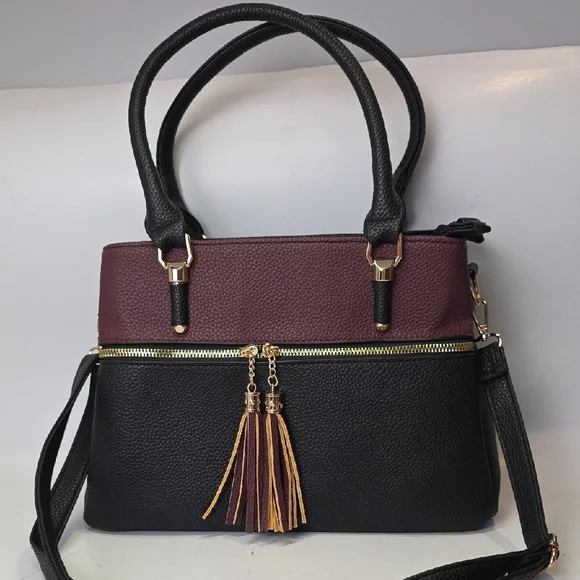 KKXiu Women's Handbag Black Burgundy Shoulder Bag Crossbody Purse Faux Leather