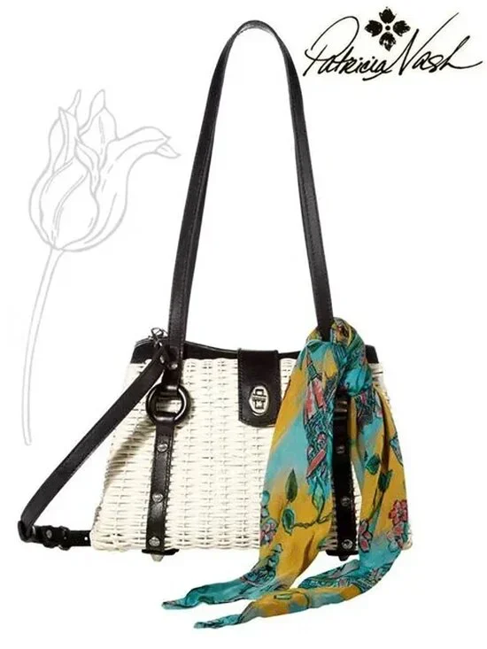 Patricia Nash Marcianise Satchel with Natural Wicker and Leather Trim NWOT