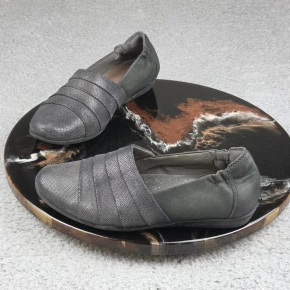 Earth Shoes Womens Slip On Flats Gray Leather Comfort Shoes Size‎ 7.5 B
