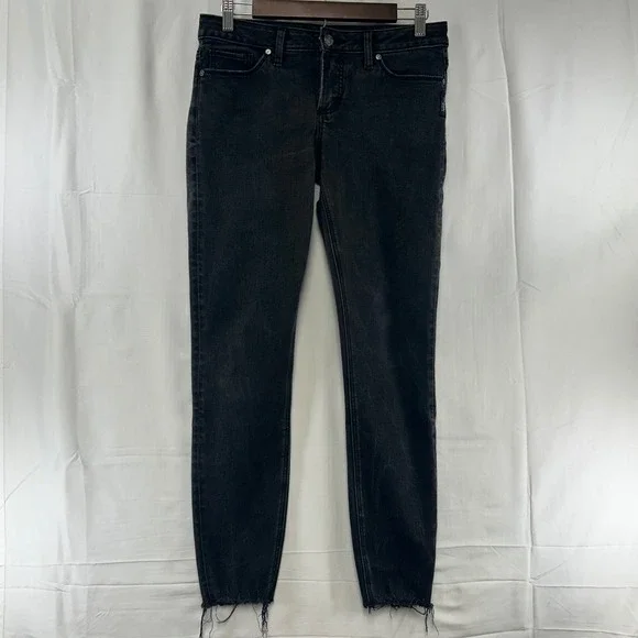 Silver Jeans Co Tuesday Skinny Womens 29 Black Frayed Raw Hem Low Rise Denim
