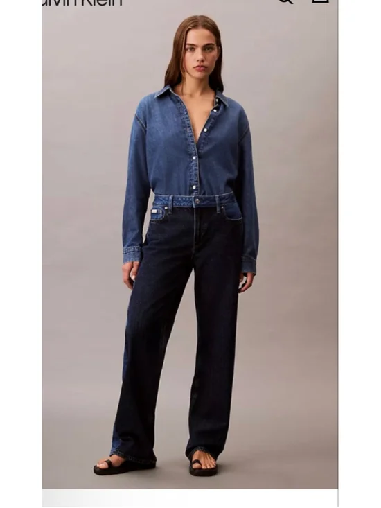 Women's Calvin Klein Two-Tone Wide Leg Jeans Blue 30